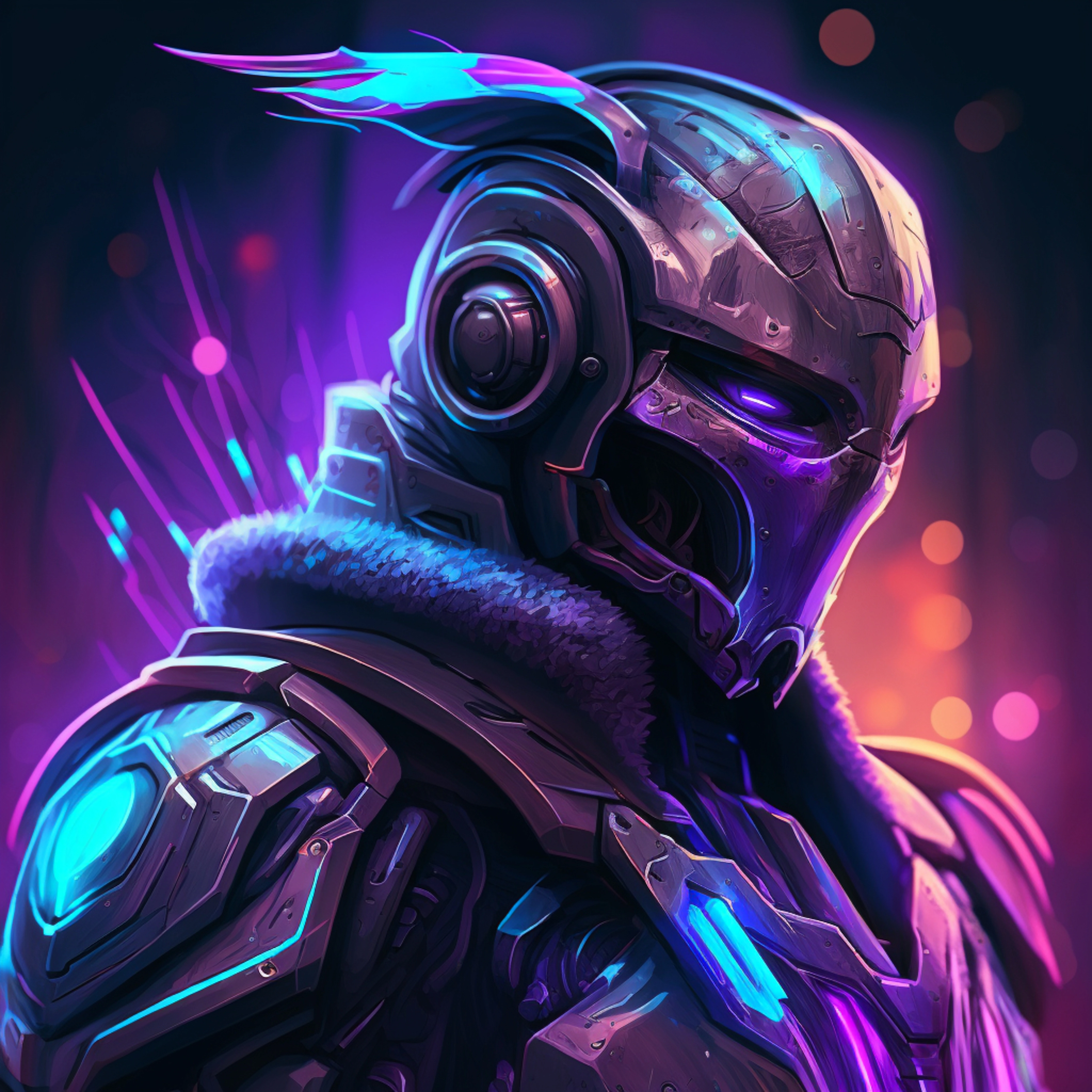 Person in futuristic helmet and coat